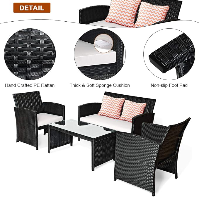 Tangkula Patio Wicker Conversation Furniture Set, Patiojoy Sofa & Table Set w/4 - Image 9