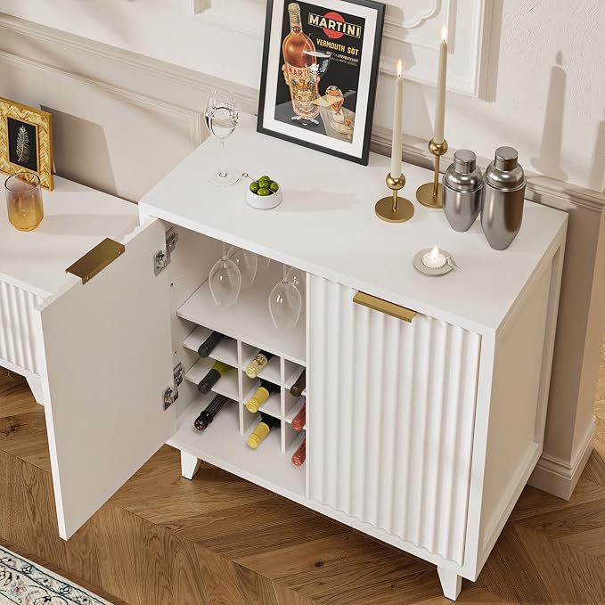 Fluted Coffee Bar Cabinet with Storage, Modern Sideboard Buffet Cabinet with - Image 4
