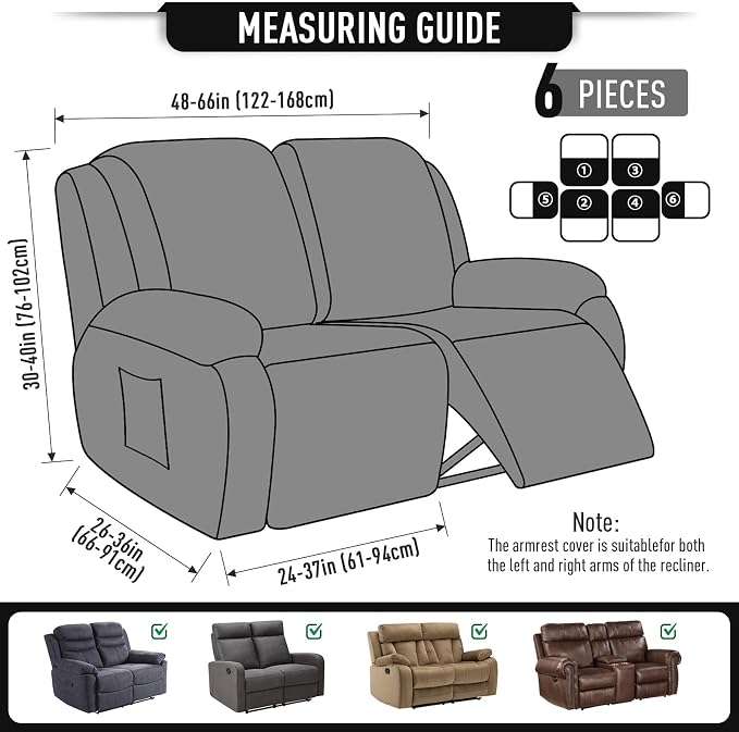 TAOCOCO Recliner Loveseat Slipcover, 6 Pieces Dual Recliner Sofa Covers - Image 5