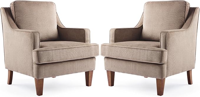VINGLI Brown Accent Chairs Set of 2, Mid Century Modern Chairs, Upholstered by VINGLI