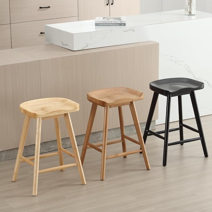 LukeAlon 24.25" Classic Counter Height Wood Barstools Set of 6 Wooden Ergonomic - Image 8