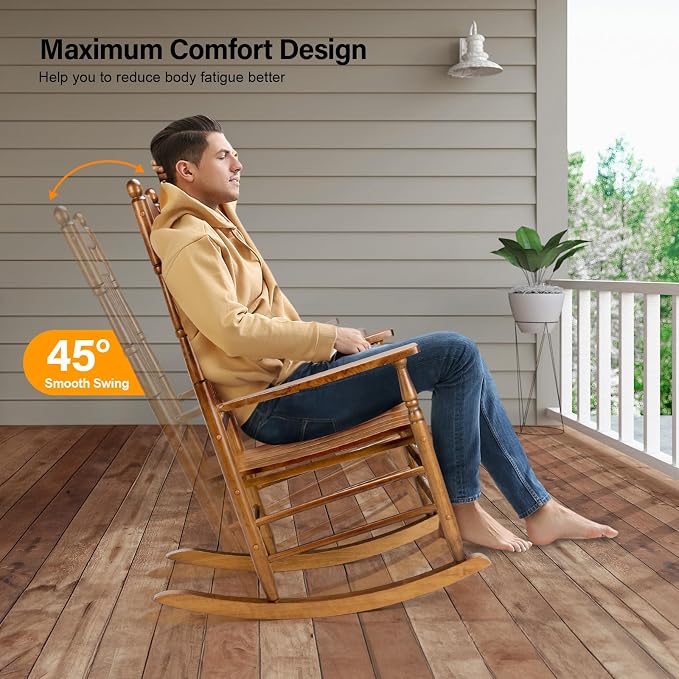 VINGLI Wooden Rocking Chair Outdoor, Patio Rockers - Image 5
