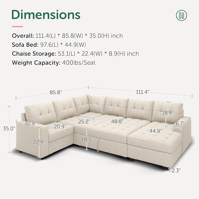 HONBAY Sleeper Sectional Sofa - Image 2