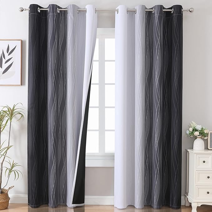 Estelar Textiler Black and Greyish White Ombre Blackout Curtains 90 Inch Length by ESTELARTEXTILER