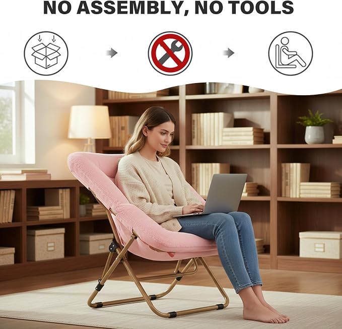 Tiita Comfy Folded Chair, Soft Faux Fur Oversized Folding Accent Chair - Image 9