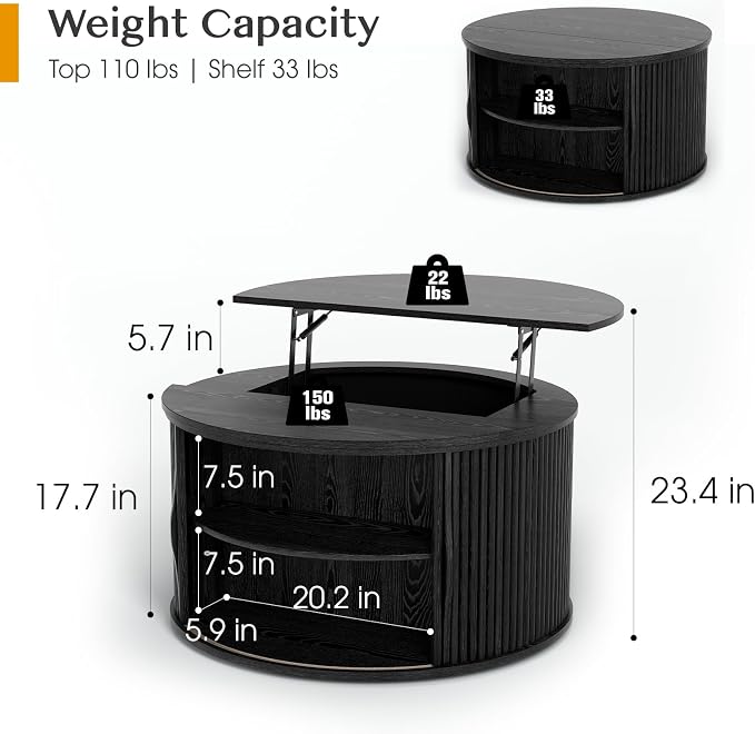JOINICE 31.5" Round Lift Top Coffee Table - Image 2