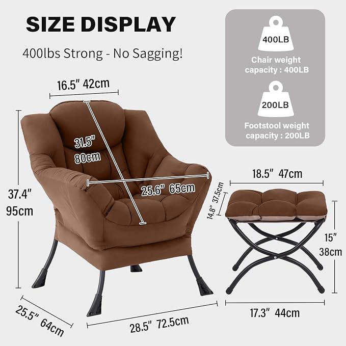 Tiita Lazy Chair with Ottoman, Comfy Leisure Sofa Armchair with Ottoman - Image 2