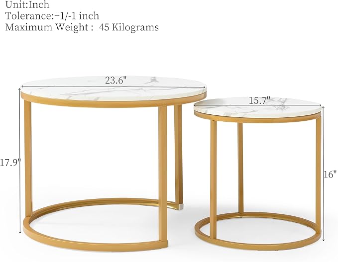 Homy Casa 23.6inch Round Coffee Table Set of 2, Modern Nesting Coffee Tables - Image 2
