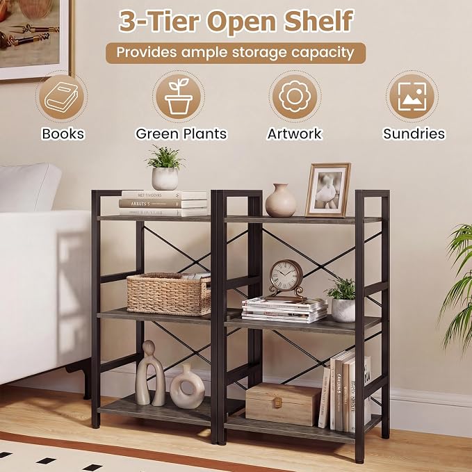 Tangkula 3-Tier Industrial Bookshelf, 16.5" Width Wooden Open Bookcase - Image 6