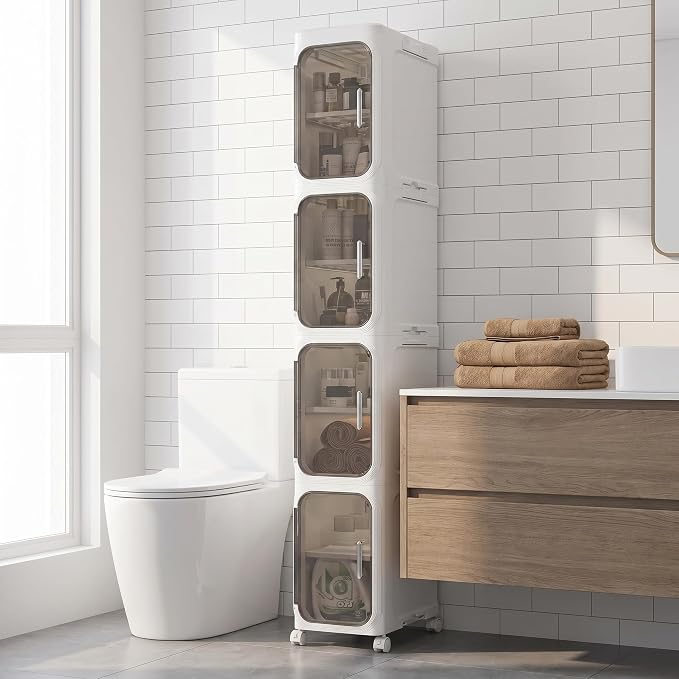 KHNR 4-Tiers Slim Bathroom Storage Cabinet, Narrow Bathroom Storage, Foldable by KHNR