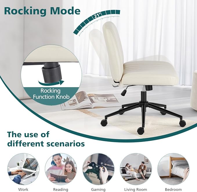OLIXIS Criss Cross Chair with Wheels Wide Cross Legged Office Desk Vanity Chair - Image 8