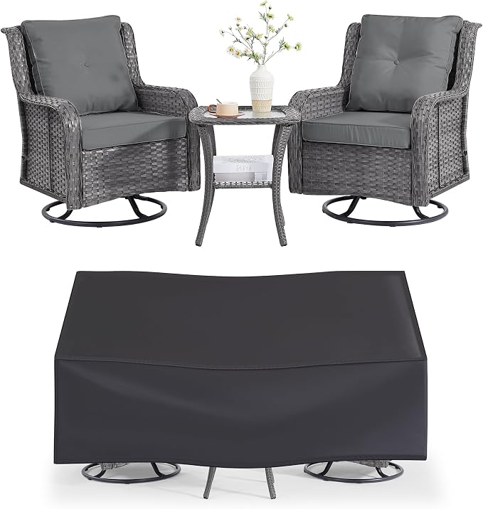 Wumiokio Patio Furniture Sets, 3 Pieces Wicker Outdoor Furniture by Wumiokio