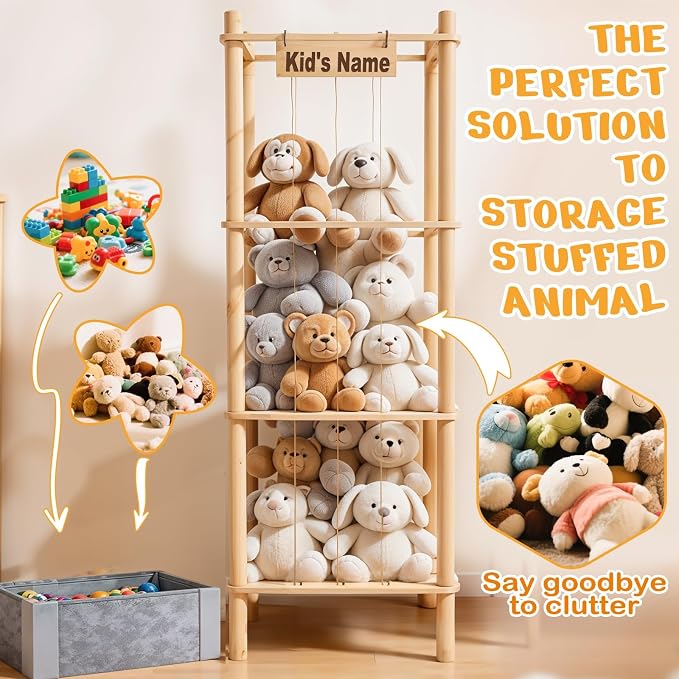 Stuffed Animal Storage with Toys Tray, 57In Large Wooden Stuffy Plushies - Image 4