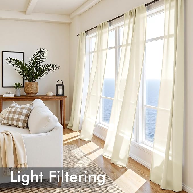 MIULEE Light Cream Sheer Curtains 72 Inches Long, 4 Panels Set, Light Filtering - Image 4