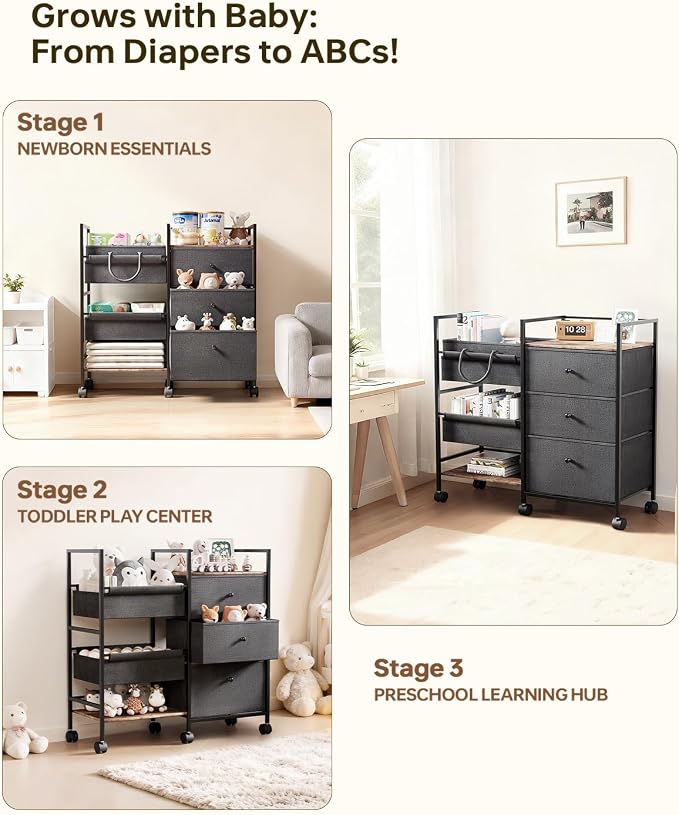 2-in-1 Baby Diaper Caddy Organizer and Storage-3 Tier Rolling Baby Cart - Image 5