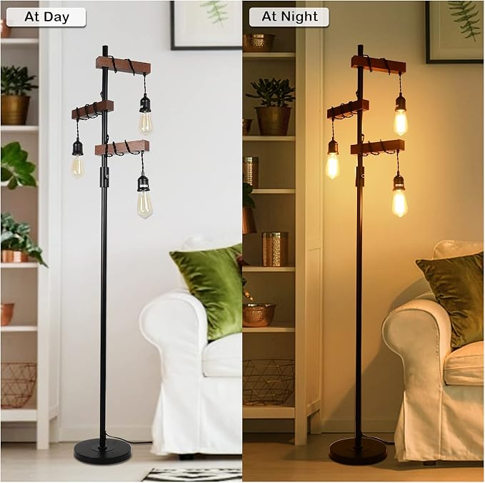 Industrial Floor Lamp, Farmhouse Tree 68 Inch 3 Lights Wood Standing Lamp - Image 2