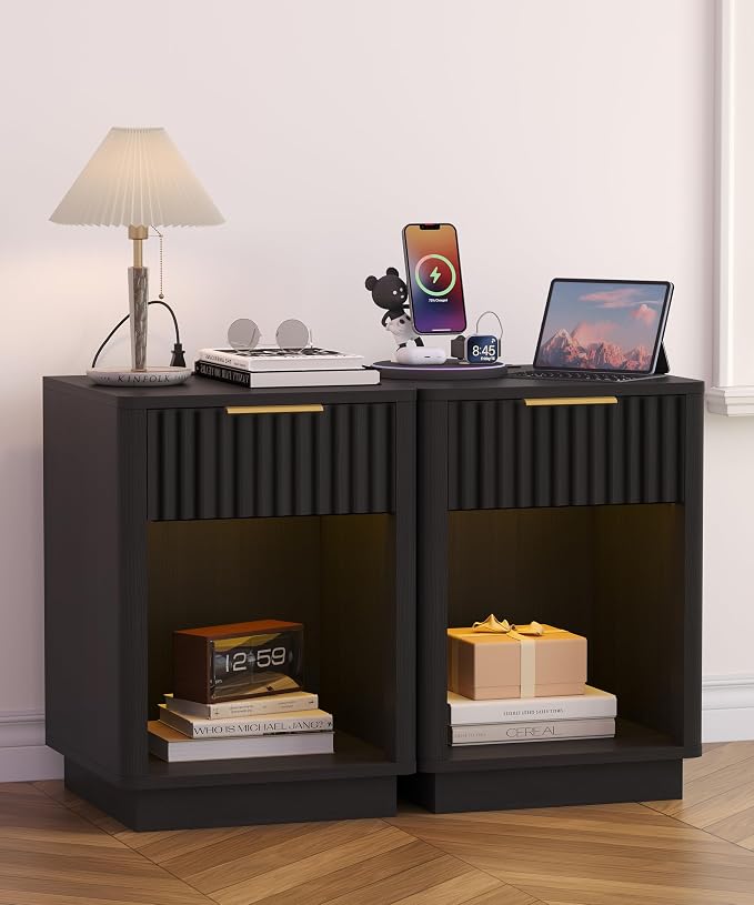 Akxomel Fluted Nightstands Set of 2, Wooden Night Stand - Image 2