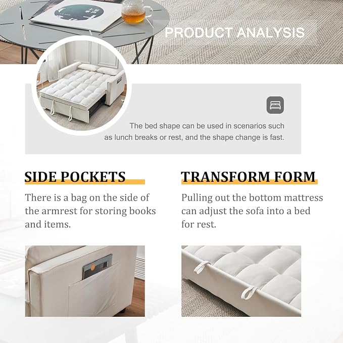 3-in-1 Convertible Sleeper Sofa Bed, Premium Velvet Pull Out Loveseat - Image 4