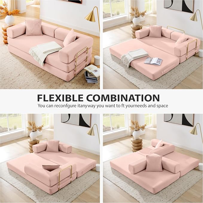 4-in-1 Folding Convertible Sofa Bed, 78 Inch Boneless Couch - Image 4