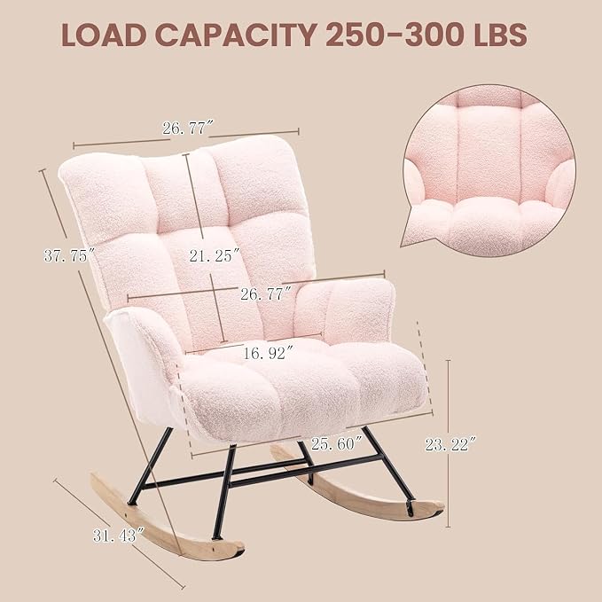 SAETSFEG Rocking Chair Nursery Teddy Upholstered Glider Rocker Rocking Accent - Image 2