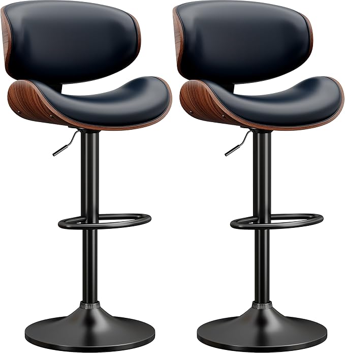 YaFiti Bar Stools Set of 2, Bentwood Adjustable Height Swivel Bar Stools by YaFiti