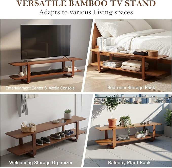 Tiita TV Stand with Storage for TVs up to 65'', Bamboo TV Console Entertainment - Image 2