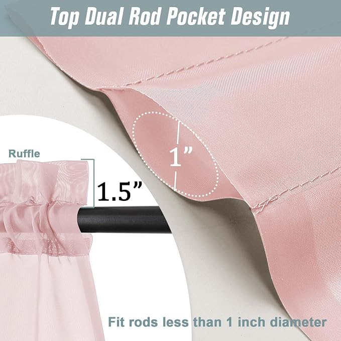 Blush Pink Valances for Windows 14 inch Length 2 Panels, Small Voile Sheer - Image 3