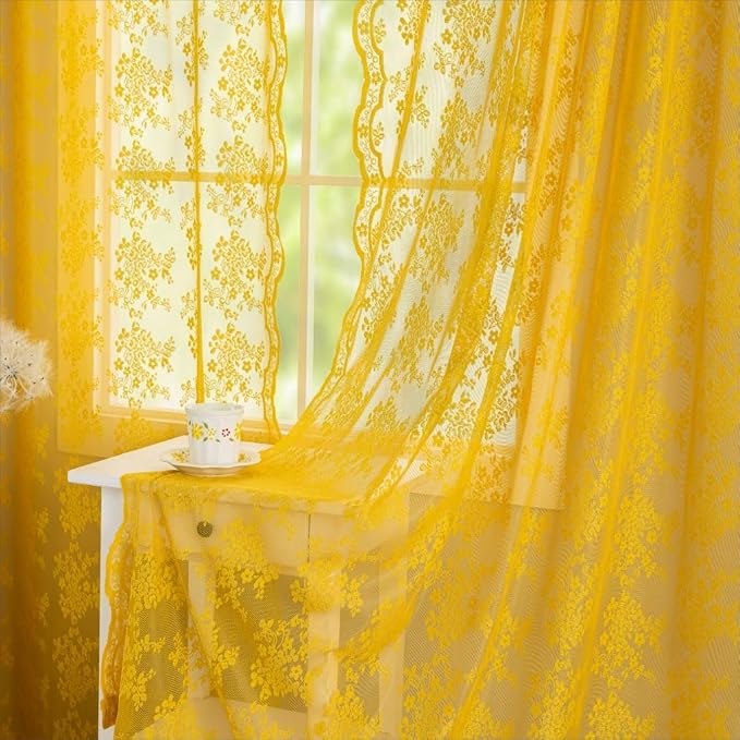 YJ YANJUN Vintage Lace Curtains 84 Inches Long-Victorian Floral Pattern Boho - Image 4