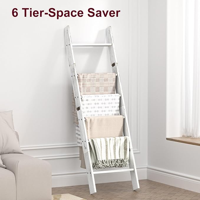 Honest Blanket Ladders for The Living Room, 6-Tier Blanket Holder, Wall-Leaning - Image 5