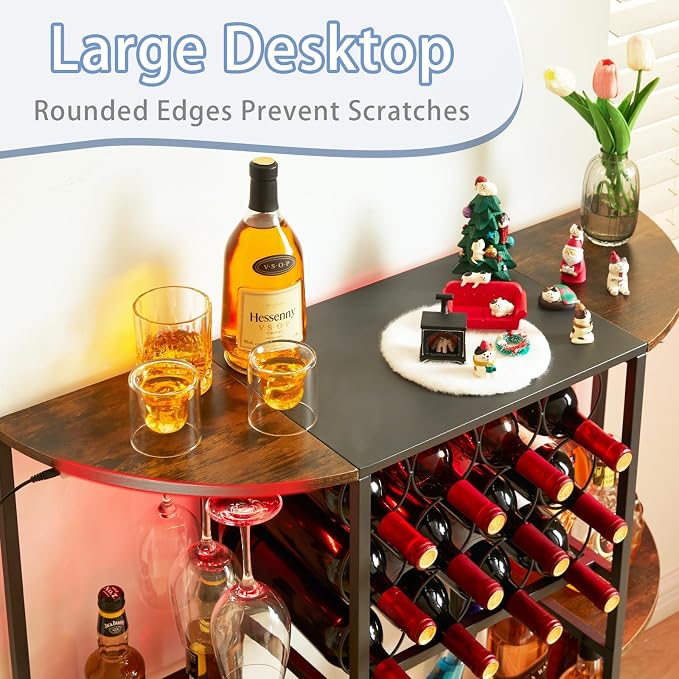 JKsmart Wine Bar Cart with LED Lights, Mini Wine Rack with Storage and Glass - Image 7