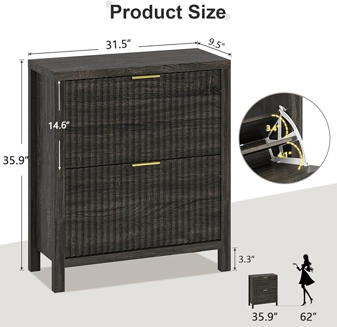 YOMILUVE Shoe Cabinet Storage for Entryway, Fluted Shoe Cabinet - Image 2