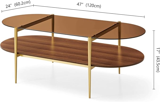 LumFurn X-Large Oval Glass Coffee Table, Mid-Century Modern Design, L47 x W24 x - Image 2