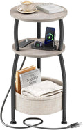Small Side Table with Charging Station, Round End Table with Basket, USB Port by designyourhome