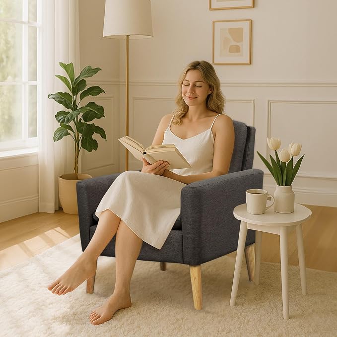 Modern Accent Chair for Living Room, Comfy Upholstered Linen Fabric Single Sofa - Image 8