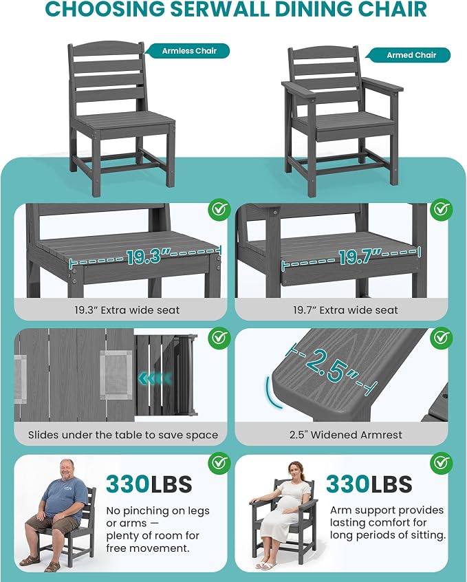 SERWALL Patio Dining Sets for 6 Person, HDPE Dining Set - Image 5
