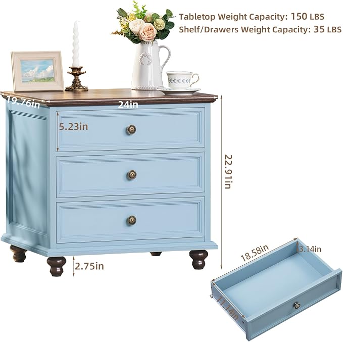 Joaxswe 24" Wide Farmhouse Night Stand, Large End Table - Image 2