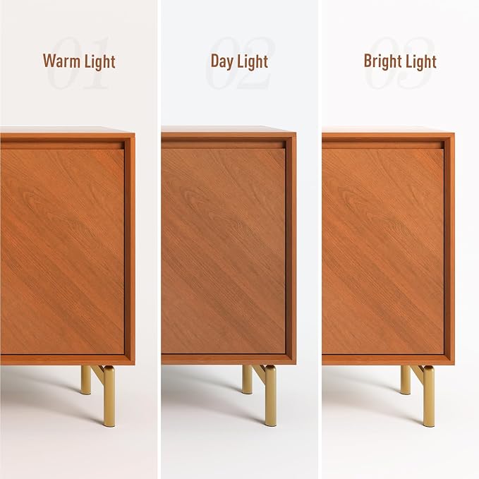 JOINICE Storage Cabinet, Mid-Century Modern Wood Accent Cabinet, Chevron - Image 8