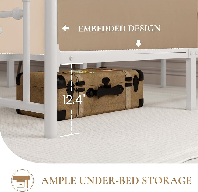 SHA CERLIN 14" Queen Size Metal Platform Bed Frame/Victorian Headboard and - Image 5