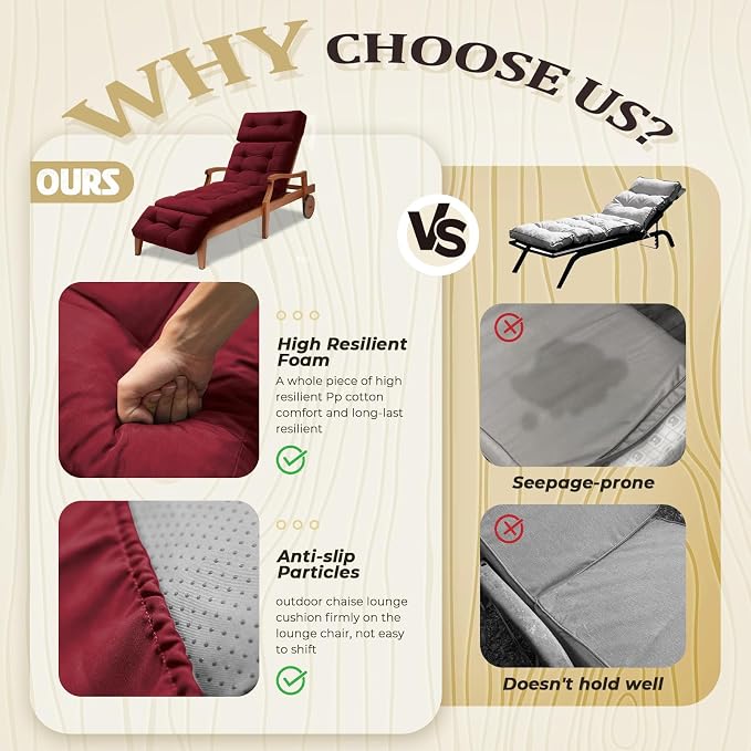 Chaise Lounge Cushion Outdoor, Waterproof Thick Patio Lounge Chair Cushion - Image 6