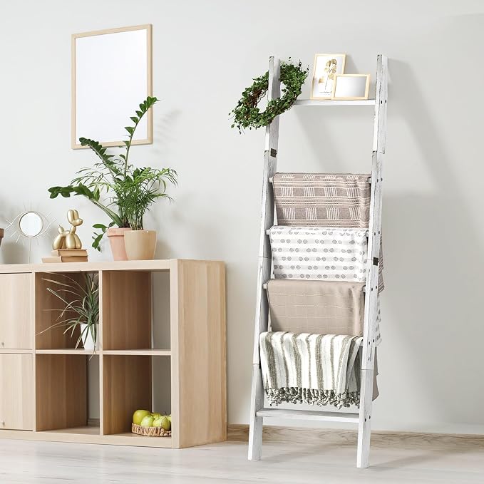 Honest Blanket Ladders for The Living Room, 6-Tier Blanket Holder, Wall-Leaning - Image 2