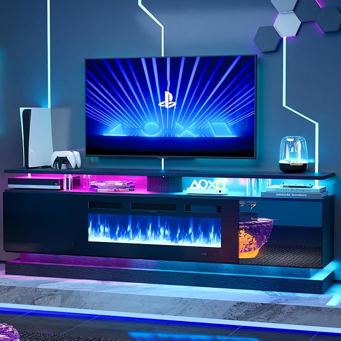 4-Piece Modern Living Room Table Set, Includes High Gloss 70" Fireplace TV Stand - Image 5