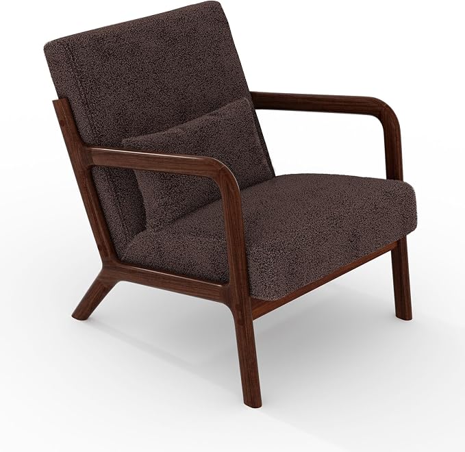 Garvee Mid-Century Modern Accent Chair, Sherpa Upholstery, Solid Wood Armchair - Image 7