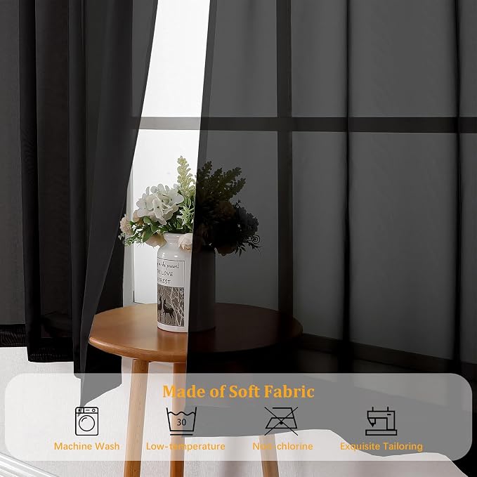 Gwine Black Sheer Curtains 120 Inches Long 2 Panels Set, Extra Long Sheer Black - Image 7