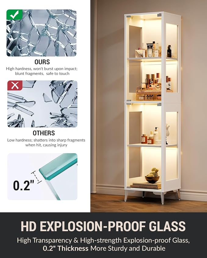 Glass Display Cabinet, 4-Tier Curio Cabinet, Adjustable Shelves, 000 Color - Image 8