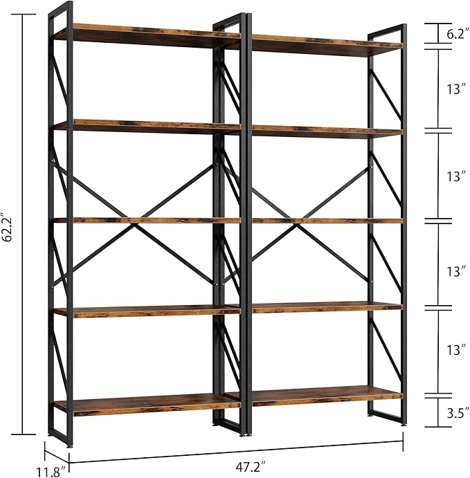 Shintenchi 2 Pieces 5 Tiers Bookshelf, Classically Tall Bookcase Shelf - Image 2
