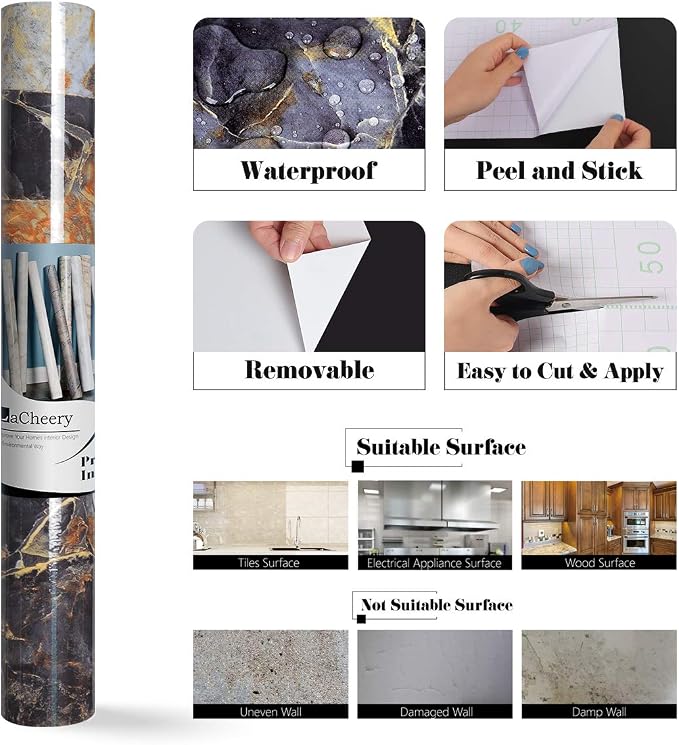 LaCheery 160 x 24 inch Sapphire Look Marble Contact Paper Decorative Self - Image 7