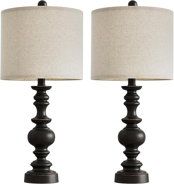 BOBOMOMO 24" Traditional Farmhouse Table Lamp Set of 2, Vintage Resin Lamps - Image 6