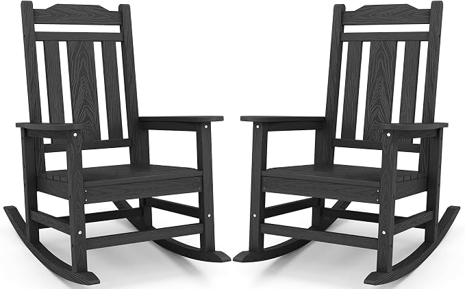 SERWALL Black Outdoor Rocking Chair Set of 2, All Weather Patio Rocking Chair by SERWALL
