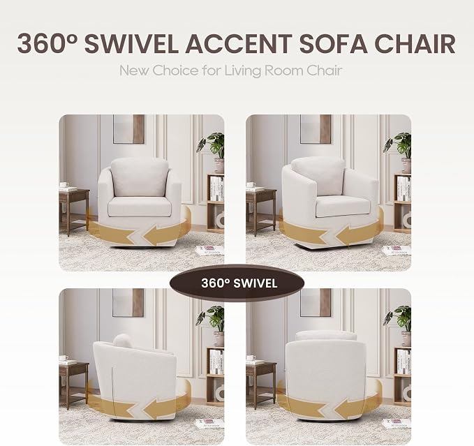 COLAMY 360° Swivel Accent Chair Set of 2 No-Sag Foam & Sturdy Metal Base - Image 8