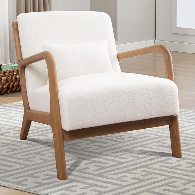 INZOY Mid Century Modern Accent Chair Set of 2, Lamb Wool Fabric Living Room - Image 2